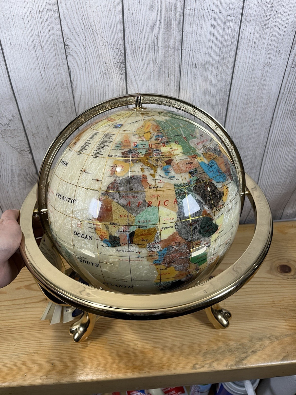 Stunning Gem Stone Globe.  Handcrafted With Various Semi Precious Stones.  Rare!