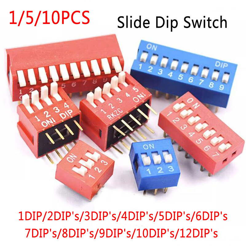2.54mm Slide Dip Switch Module DIL SPST 1 DIP to 12 DIPs Available Red Blue PCB