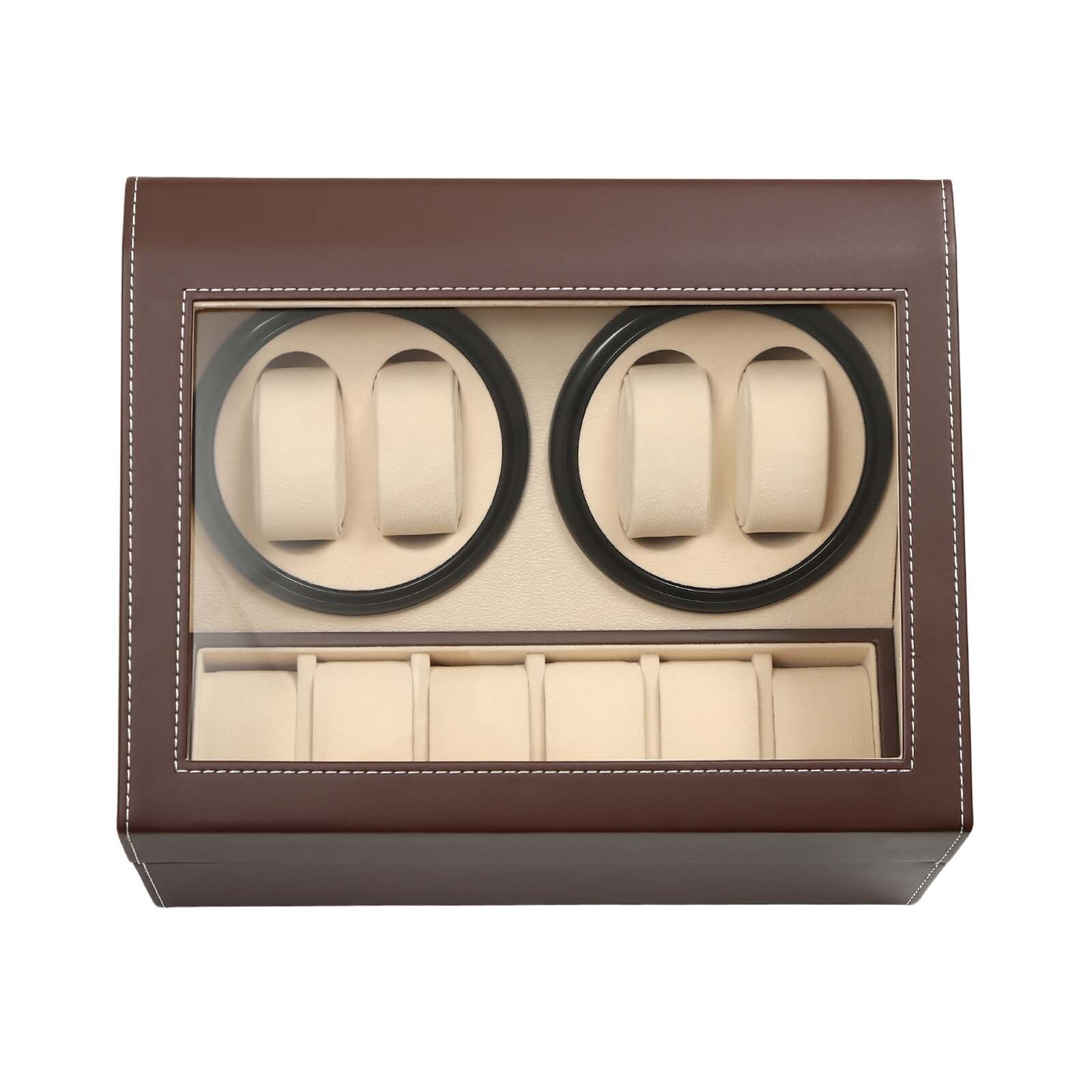 4+6 Automatic Rotation Leather Wood Watch Winder Storage Box Display Case