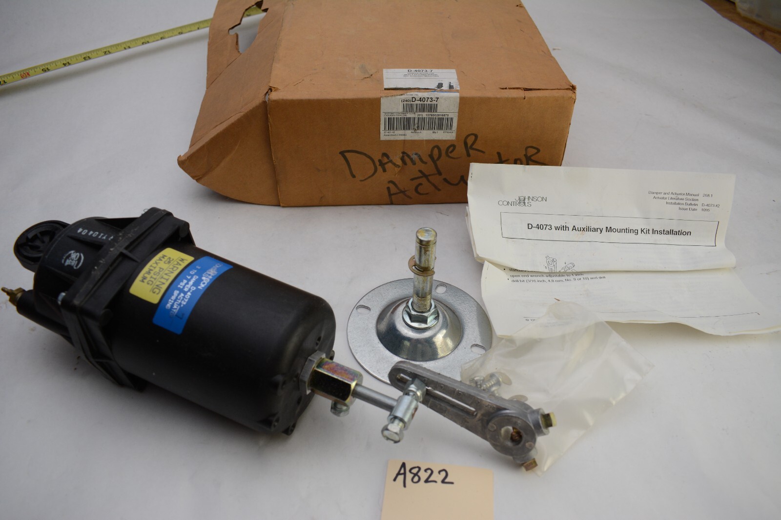 Series D-4073 Pneumatic Piston Damper Actuator, Body Only, 3 to 7 psig