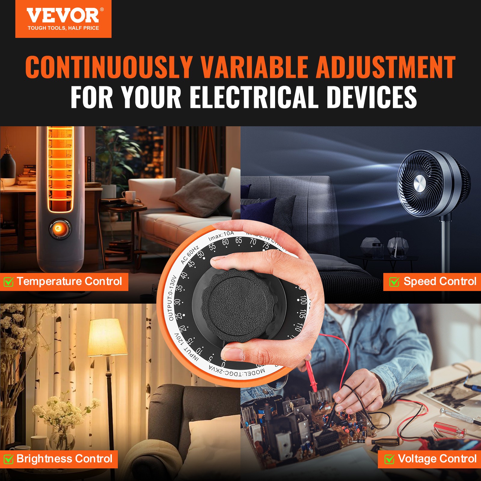 VEVOR 2000VA Variable Voltage Transformer 15.3A 0-130V Voltage Regulator LCD