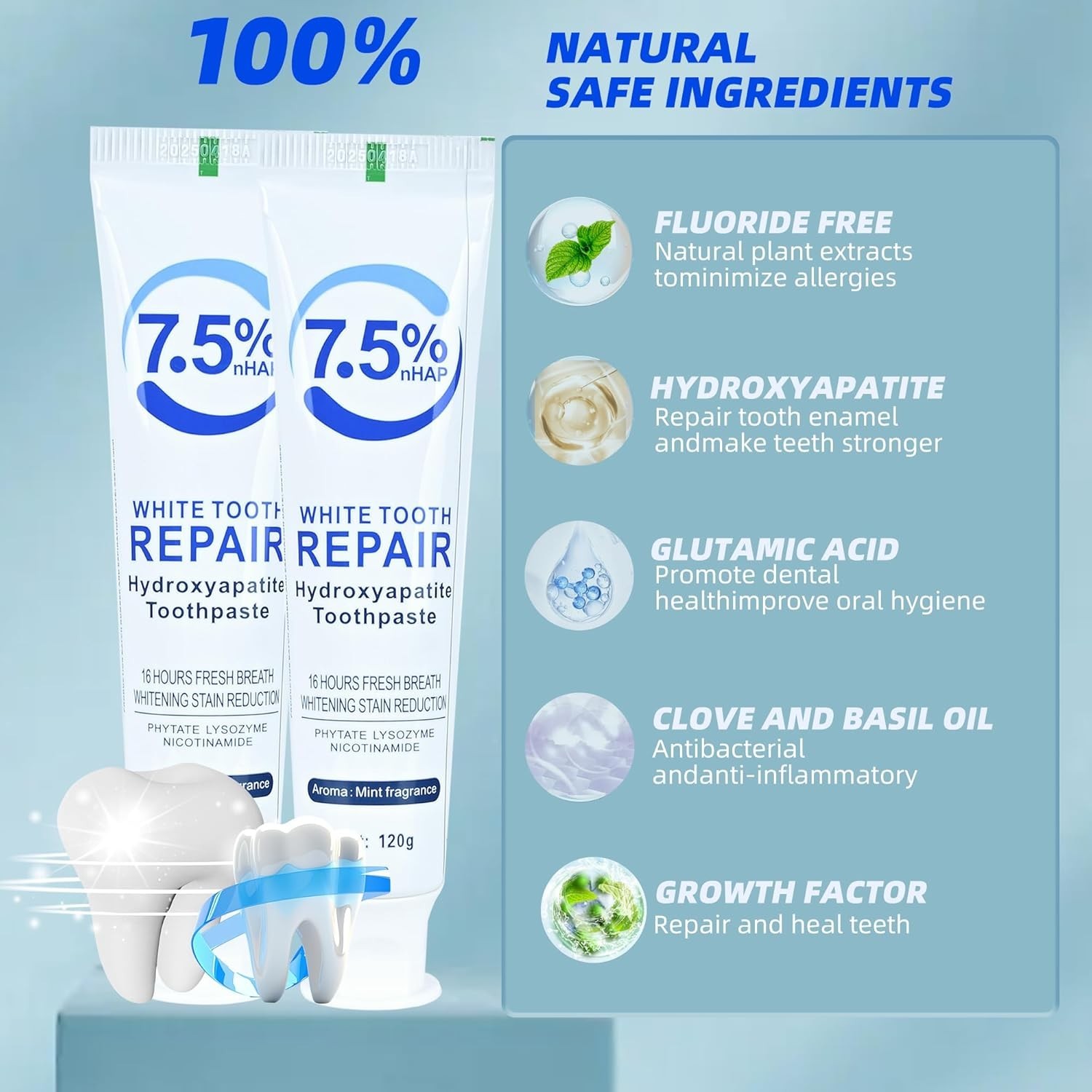 3-Pack Hydroxyapatite Toothpaste: Enamel Protection & Fresh Breath, 4.23 oz