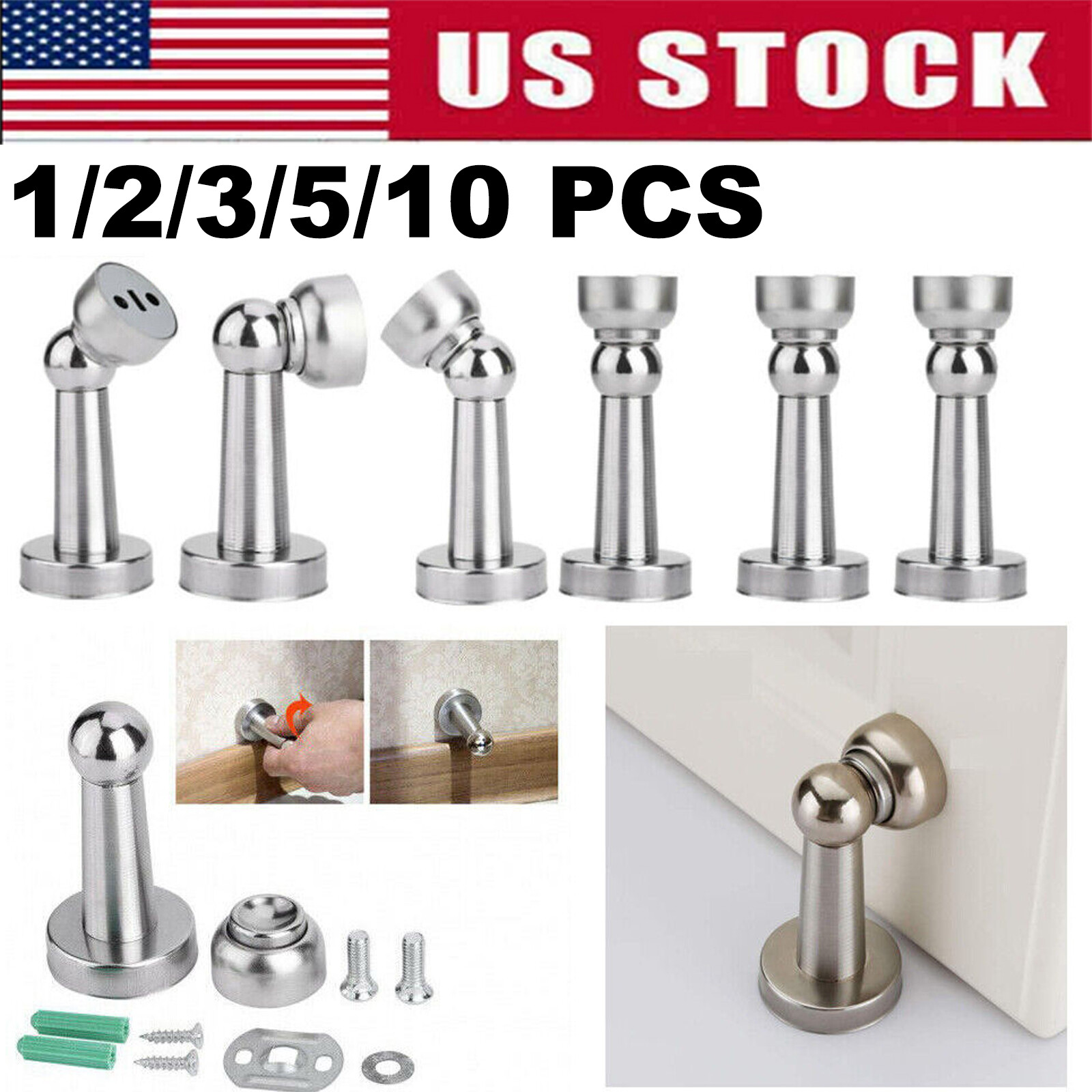 1-10X Magnetic Door Stop Wall Floor Mounted Stainless Steel Stopper Holder Catch