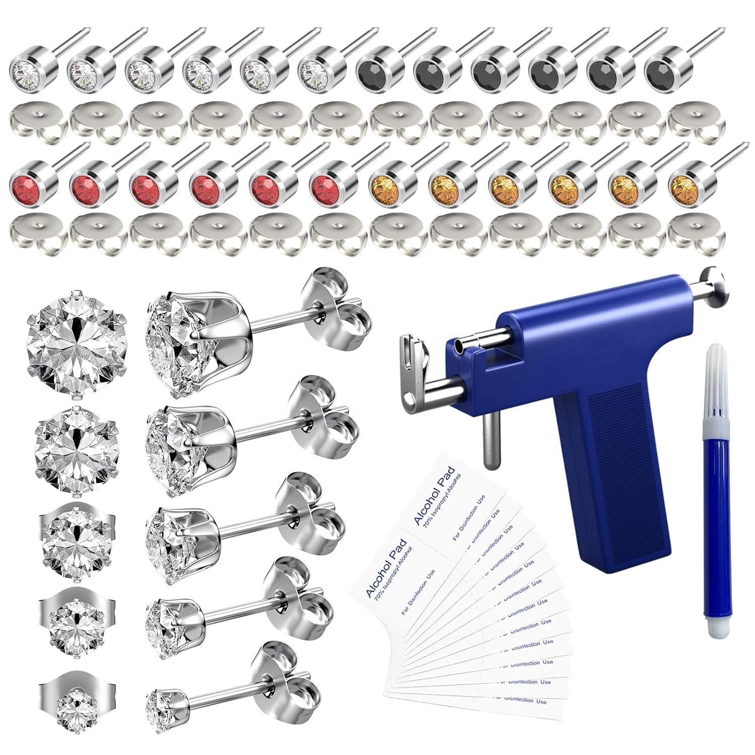 Ear piercing gun, Reusable Professional Piercing Kits, 24 Surgical silver