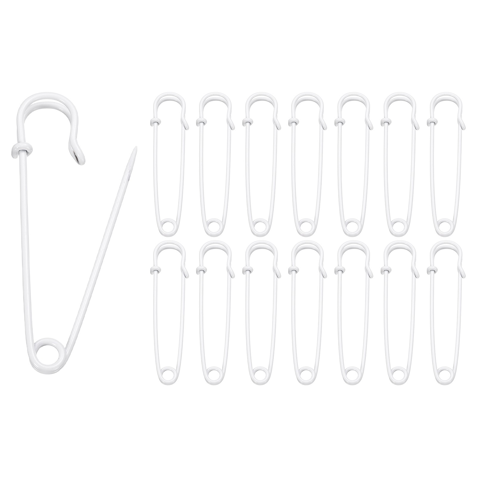 15pcs Safety Pins 75mm Baked Paint Large Safety Pin for Clothes White