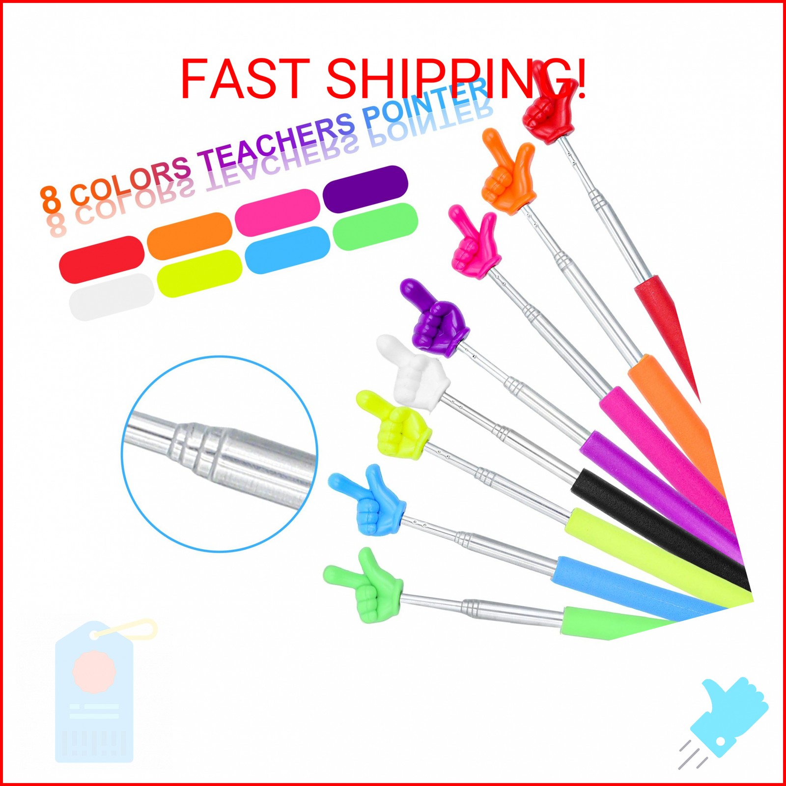 8Pcs Telescopic Teachers Pointer, Mini Pointer Finger Stick for Classroom, Retra