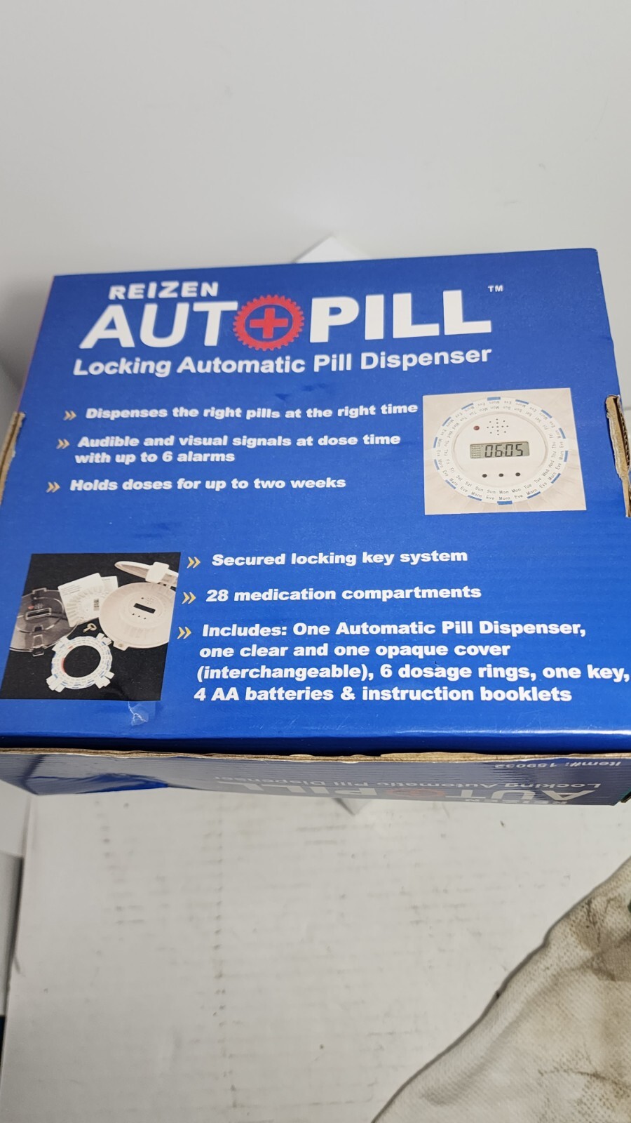 Reizen Automatic Pill Dispenser | White & Clear Lids