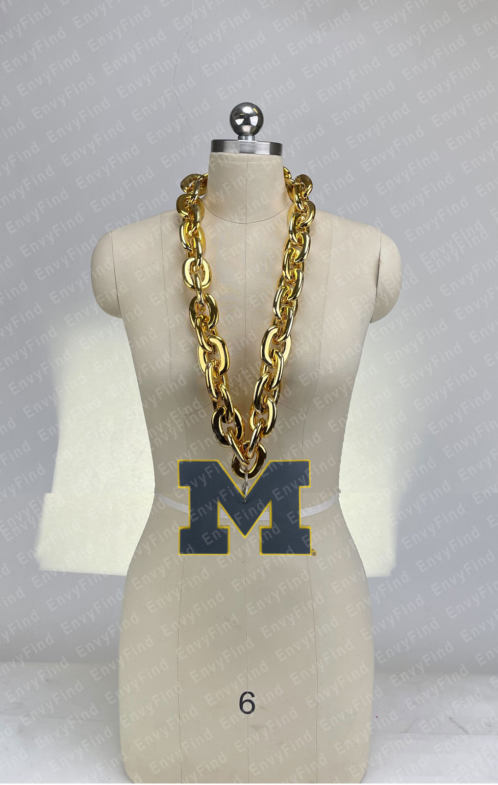 New U of Michigan Wolverines Jumbo Gold Big Fan Chain Necklace Foam MI USA