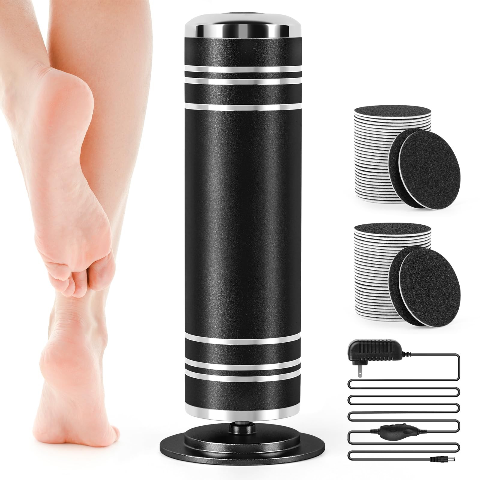 Electric Foot File Callus Remover: Adjustable 1 Count (Pack of 1), Black