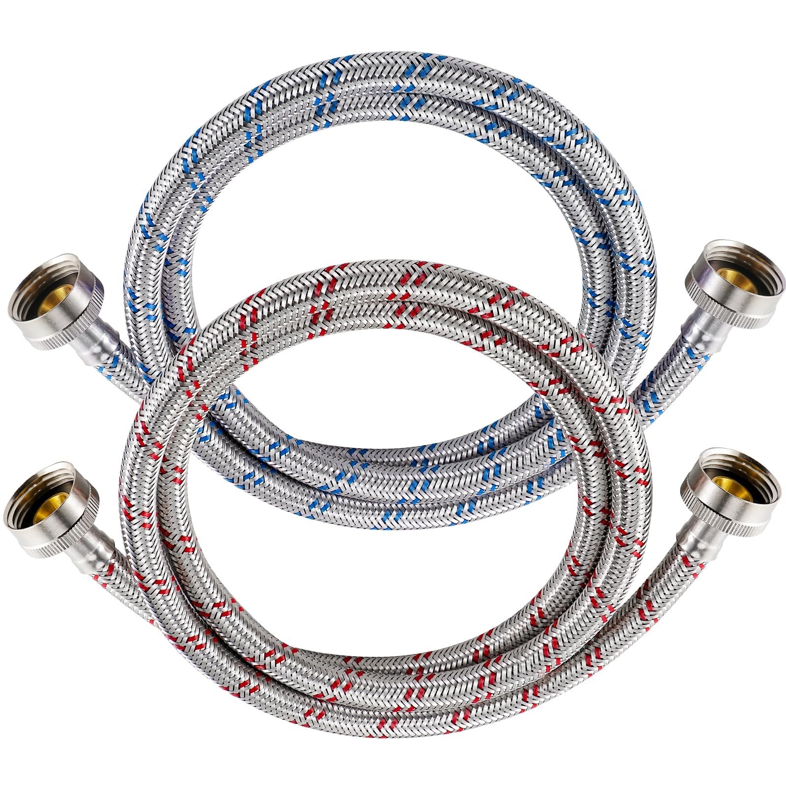 4 Ft Washing Machine Hoses, 2 Packs Premium Stainless Steel Washer Hoses Burs...