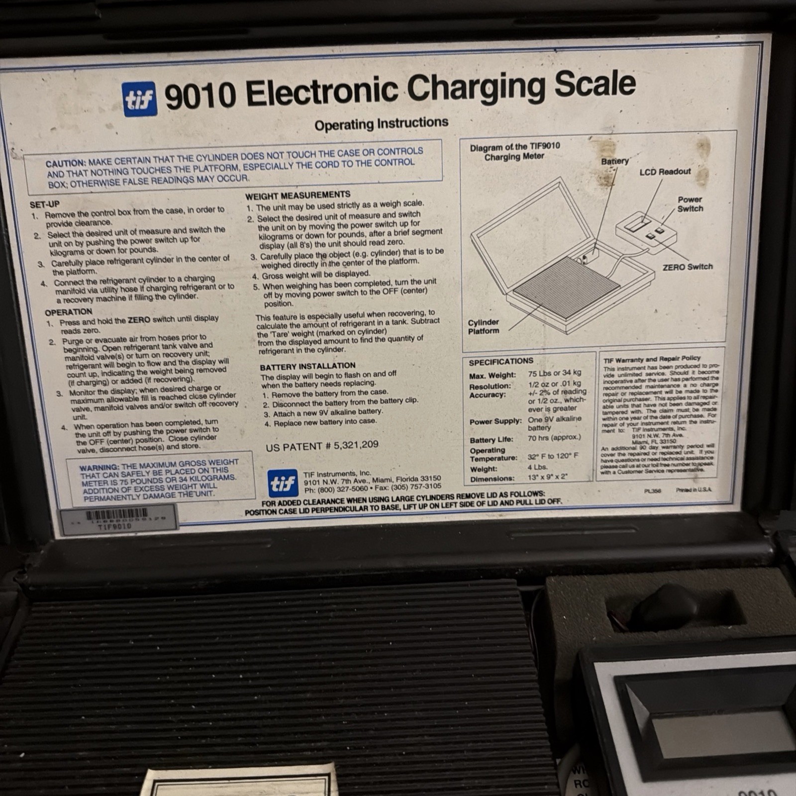TIF 9010A Slimline Electronic Refrigerant Charging Scale w/case