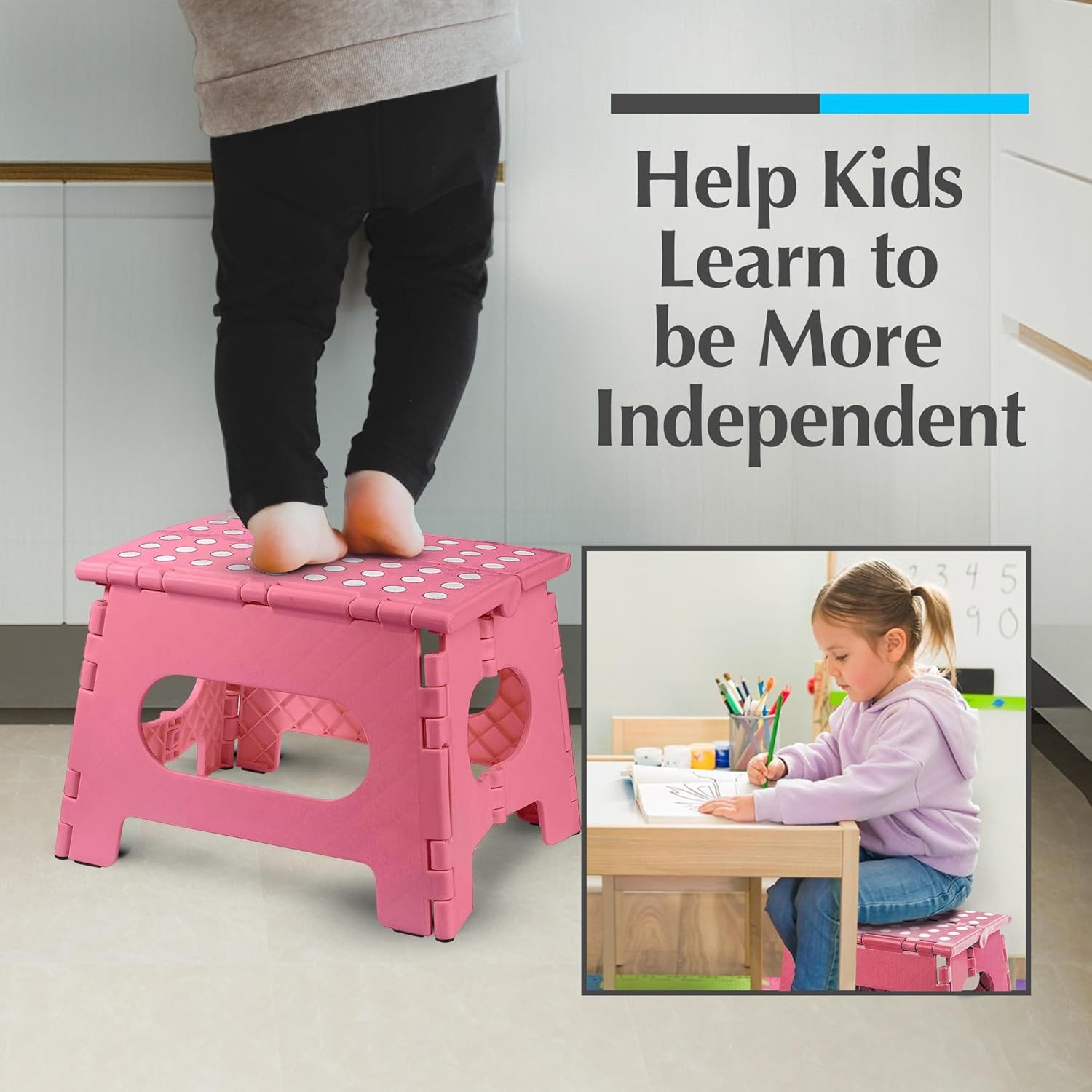 Folding Step Stool for Adults & Kids, 9 Inch Sturdy Plastic Step Stool Foldable