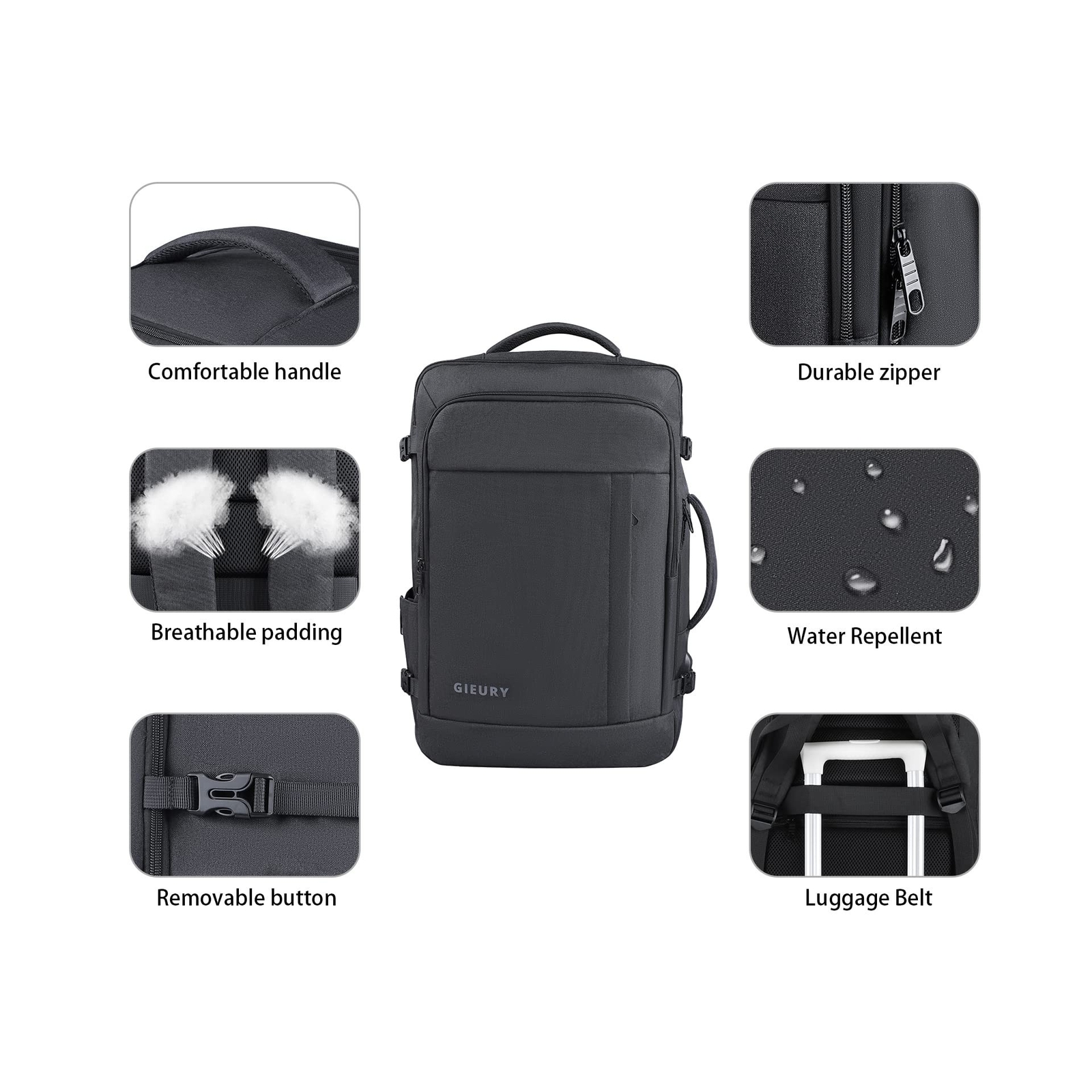 Gieury Carry On Backpack, 50L Travel Backpack, Luggage Backpack TSA Flight Ap...