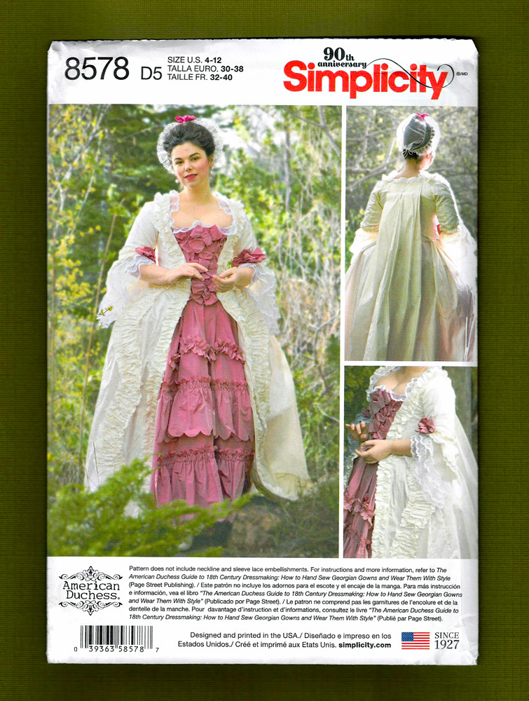 18th Century Costume Gown & Petticoat Sewing Pattern (Size 4-12) Simplicity 8578