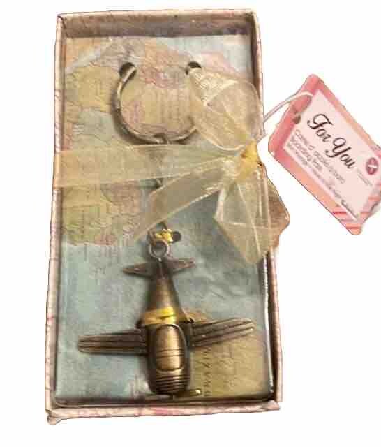 Keychain Airplane Aviation Bronze Luggage Backpack Accessory NEW Aircraft Gift