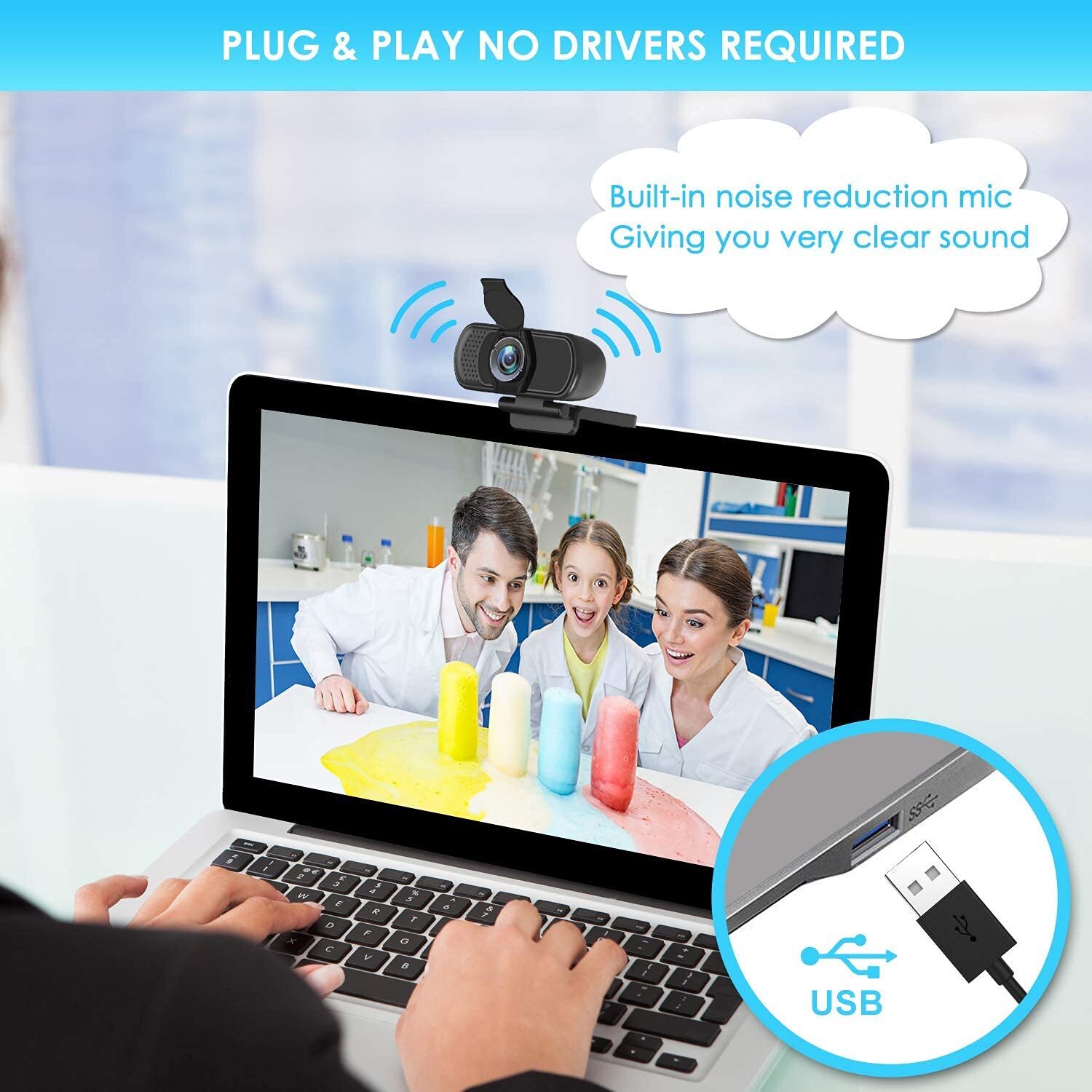 Full HD 1080P Webcam with Privacy Shutter and Tripod Pro Streaming Web Camera...