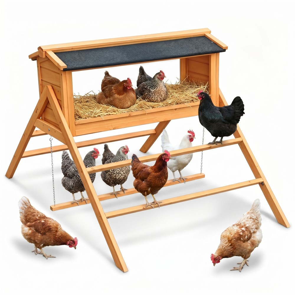 Chicken Nesting Box with Asphalt Roofing, Chicken Perch for Coop, Nesting Boxes