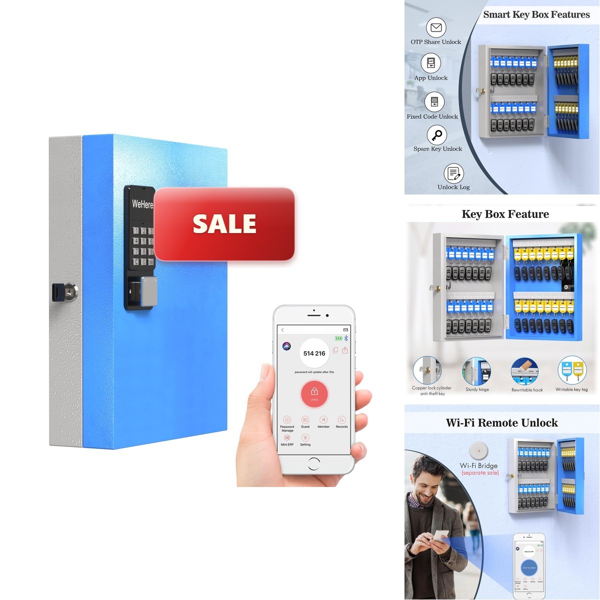DiDiHere 32 Key Lock Box (Plus) Wall Mount Key Cabinet - 4-Way OTP APP Unlock