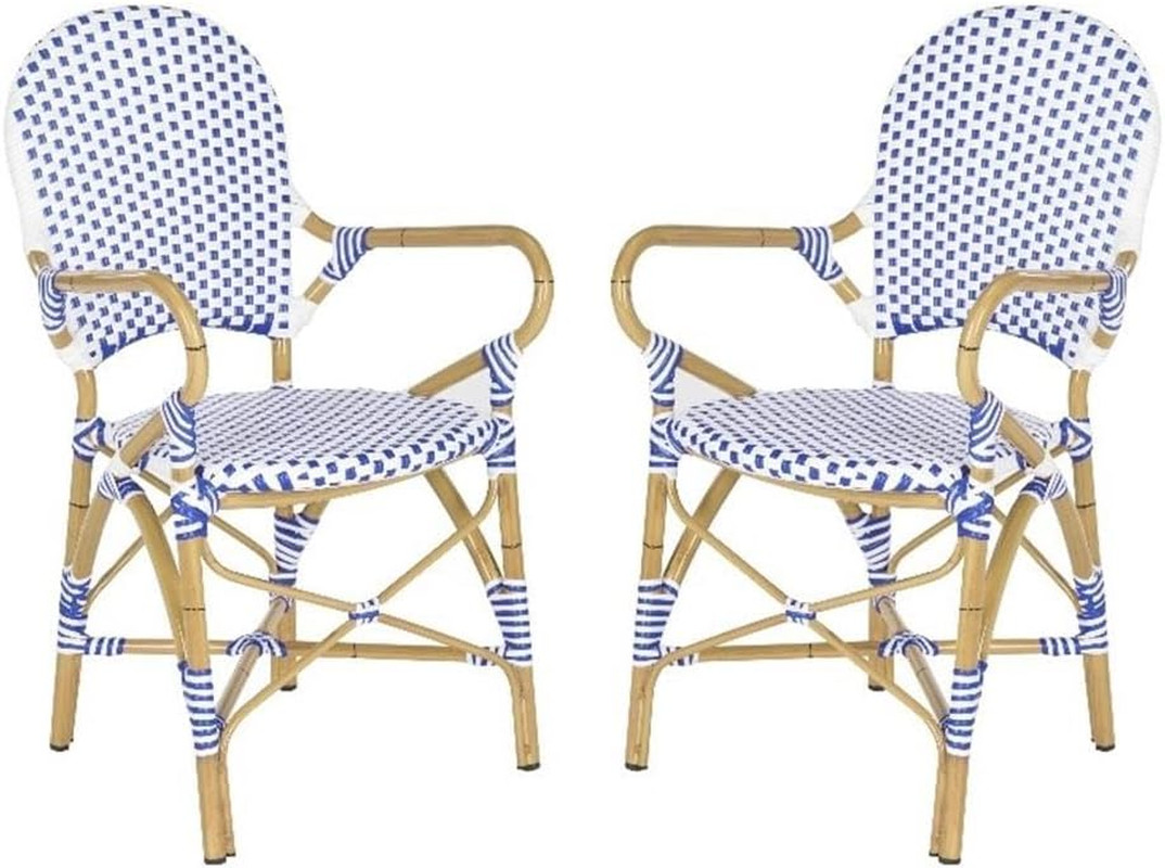 SAFAVIEH Outdoor - Hooper Stacking Arm Chair Set of 2 - Blue & White - Faux Wick