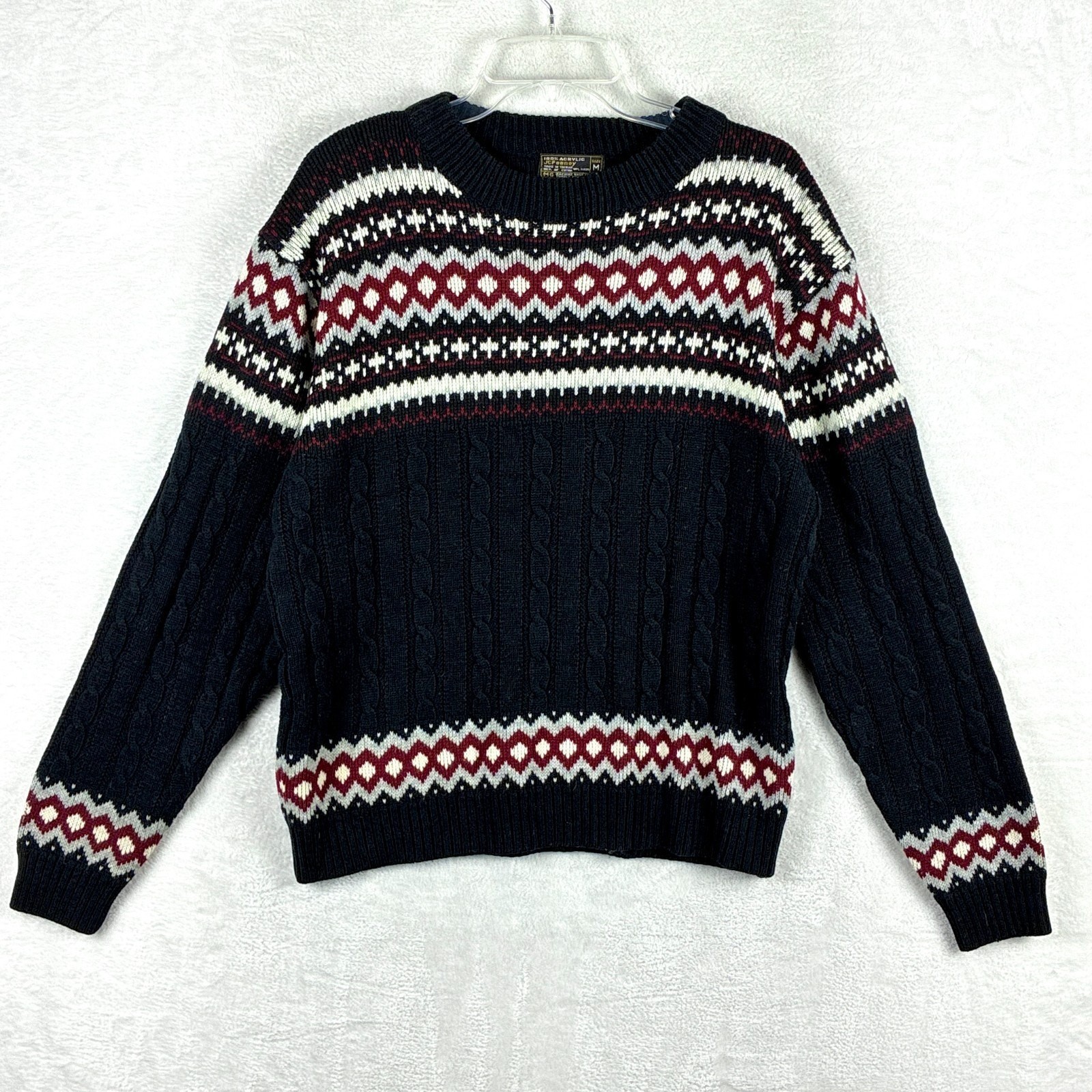 VTG JC Penney Sweater Mens M Black Fair Nordic Classic Ski Aztec Grandpa 80s