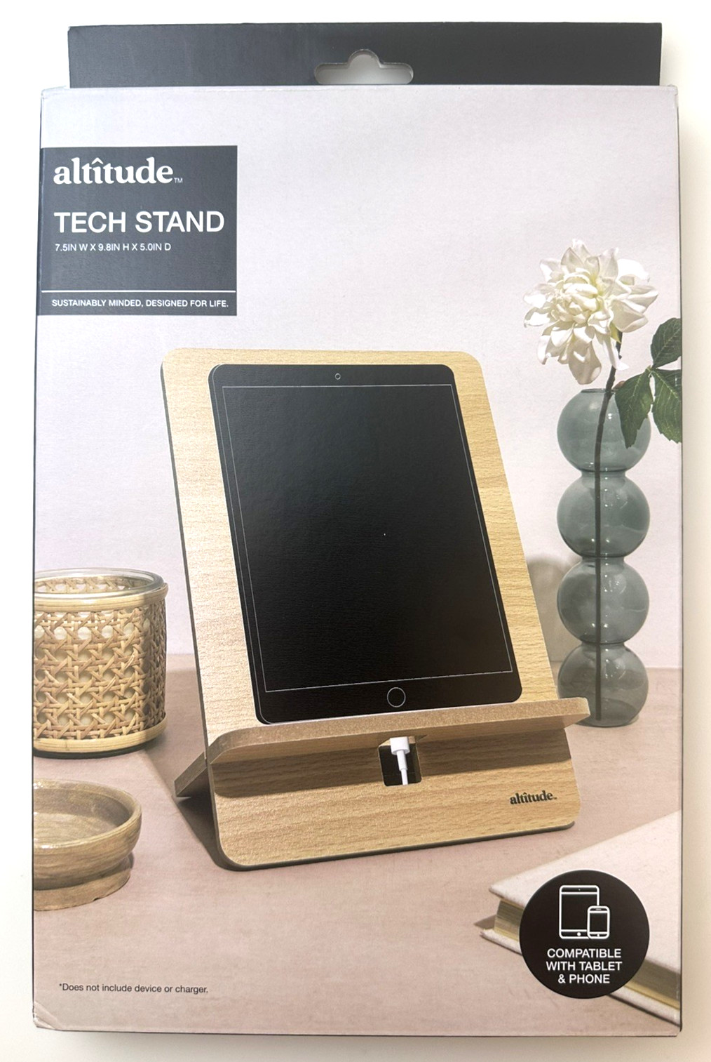 Altitude Supplies Tech Stand, 7.5"x8.5"x11", Natural Wood Finish