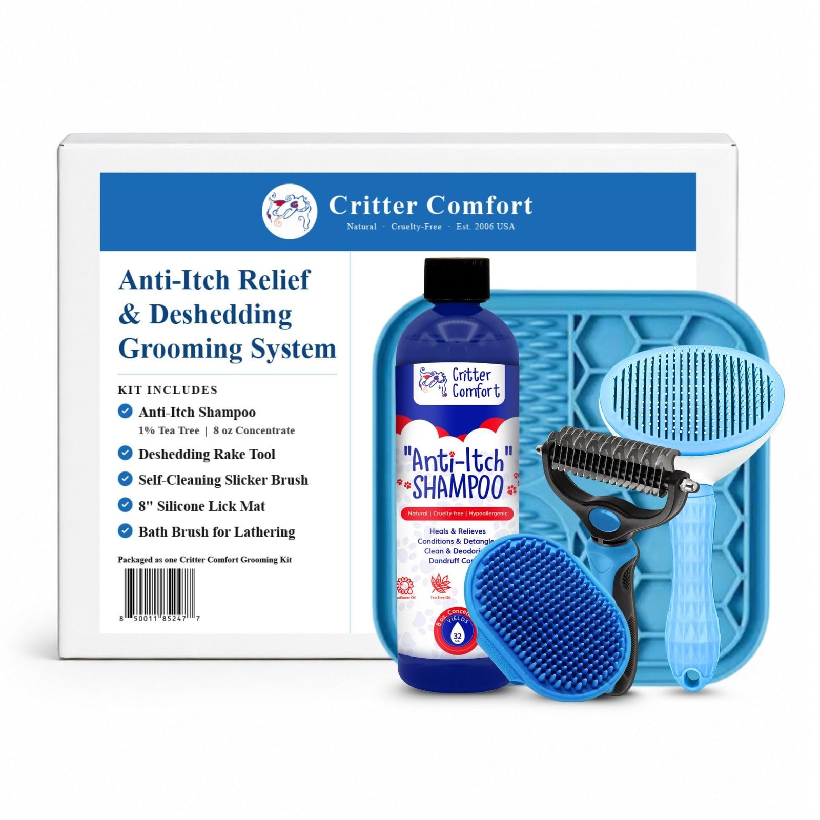 Anti-Itch & Deshedding Dog Groom Kit, 1% Tea Tree Shampoo, 5 Piece Gift Set |...