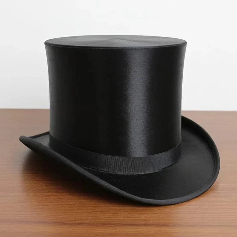 Handmade 100% Silk Very Tall Top Hat – Classic Formal Vintage Style Hat Premium