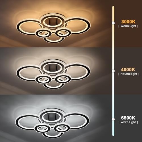 Modern LED Ceiling Light 6 Rings Flush Mount Ceiling Light with Round Black