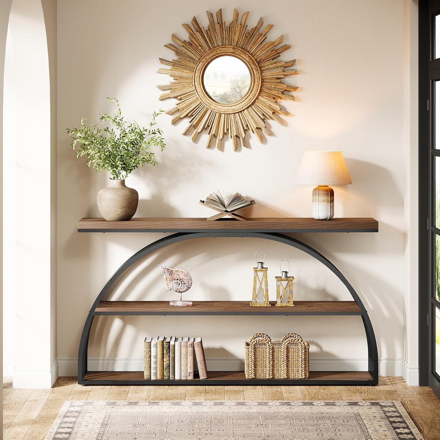 63-Inch Console Table for Entryway, Farmhouse Entryway Table with Arched Frame