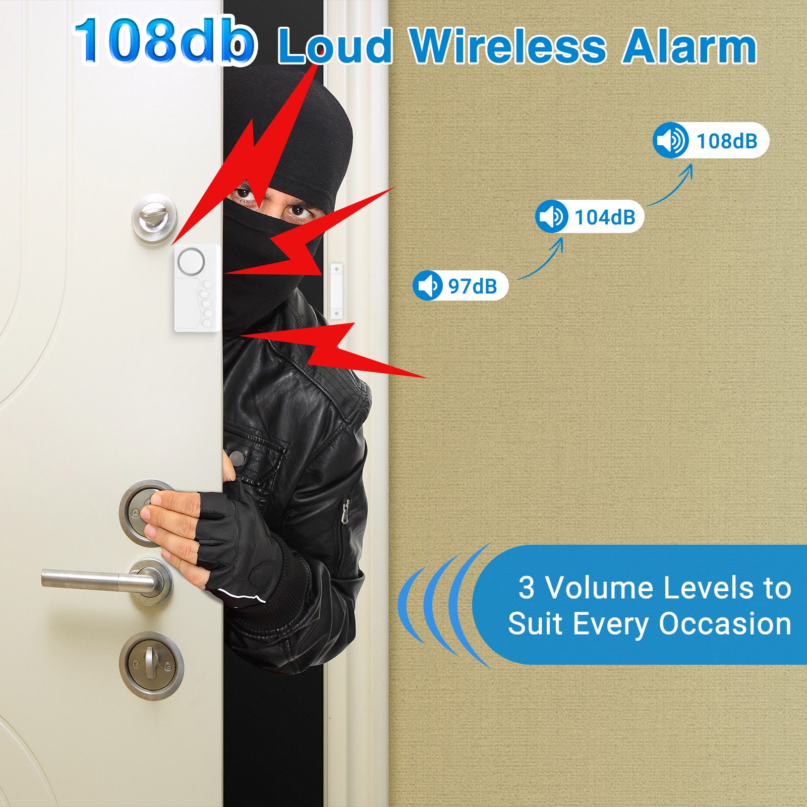 2× Adjustable Time Delay Freezer Alarm 108dB Loud 4Modes Magnetic Sensor 3Volume