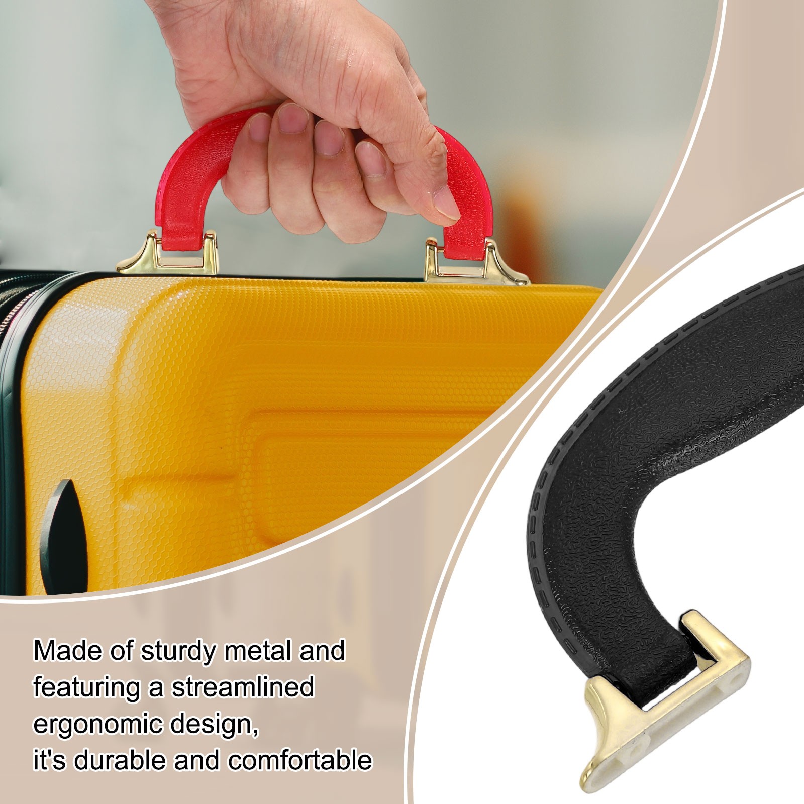 2Pcs, Luggage Handle Plastic Pull Handle Grip Replacement with Screws Black Gold