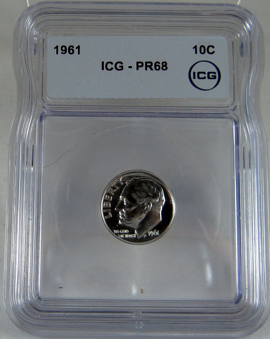 1961 PR68 10C ROOSEVELT SILVER DIME, ICG CERTIFIED PQ NICE EYE APPEAL