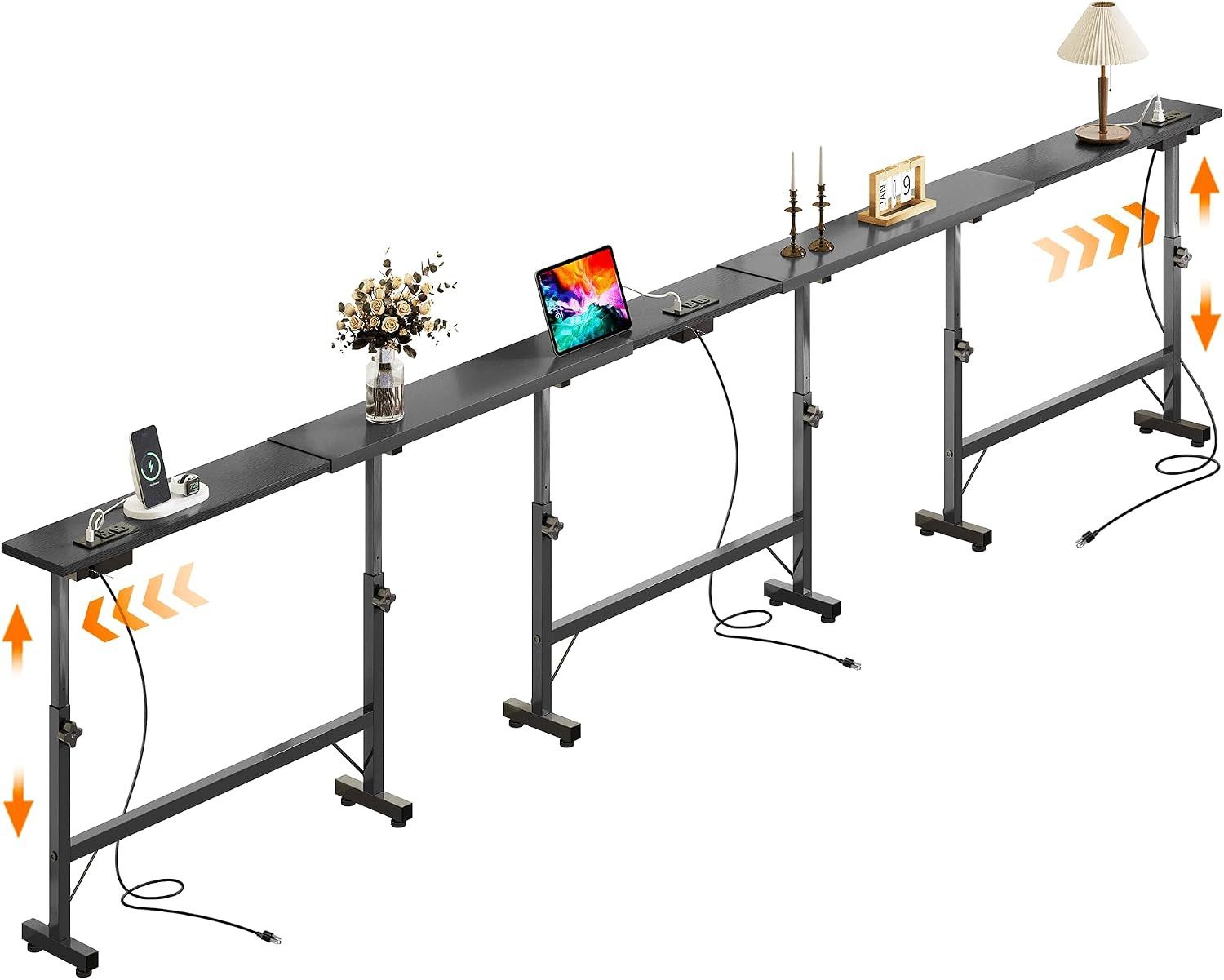 106"-157" Adjustable Length behind Couch Sofa Table with 3 Power Outlets | 23" t