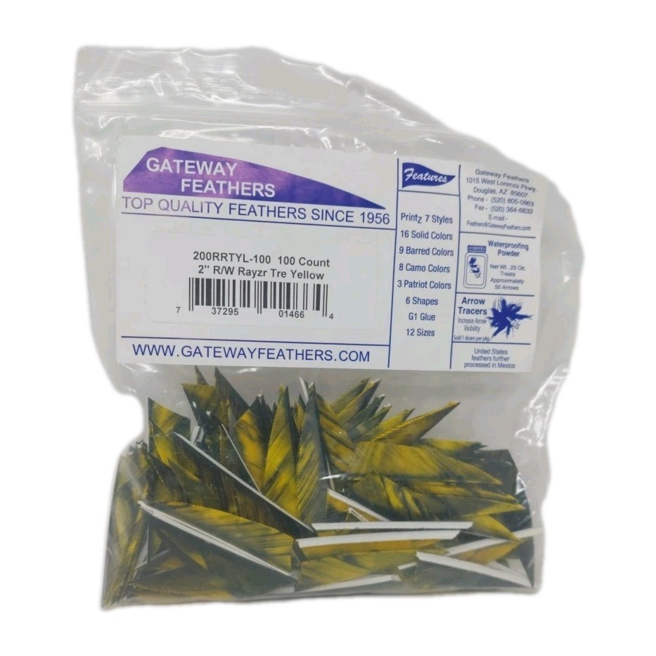 100 Pack Gateway Feathers 2" Right Wing: Rayzr Camo Tre Yellow 200RRTYL-100