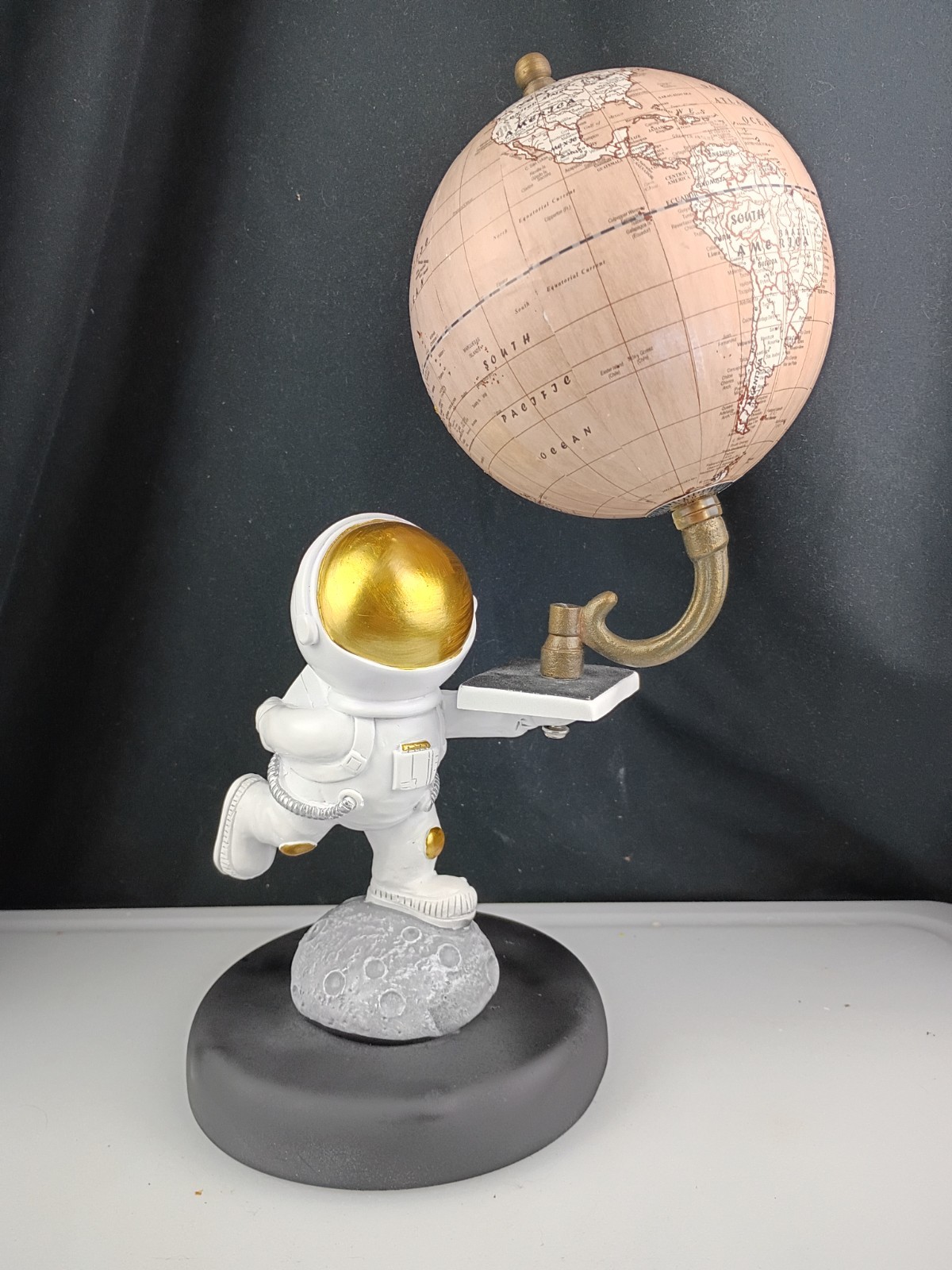 NASA Astronaut  On The Moon Holding World Globe Earth  Rotating