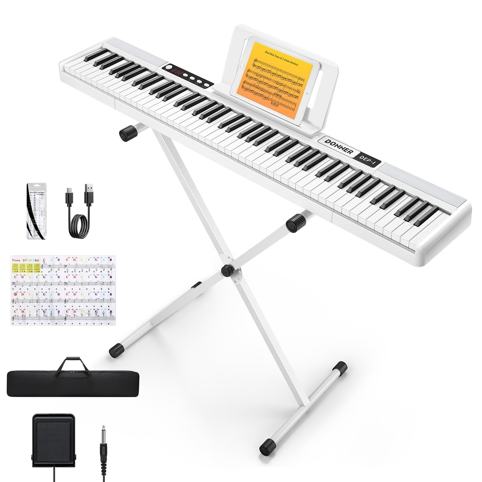 Donner DEP-1 Piano Keyboard 88 Keys, Beginner Digital Compact, White Set
