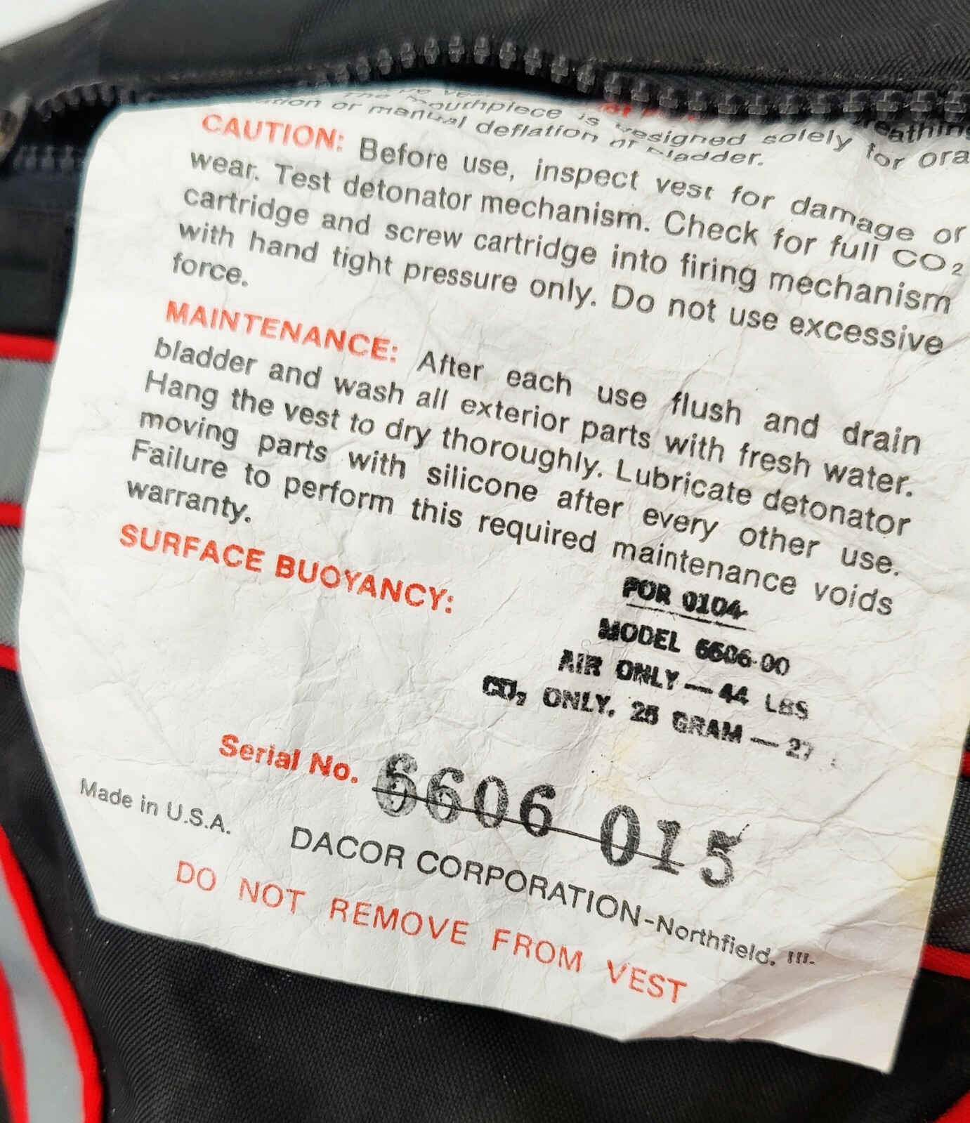 Dacor SCUBA Diving BCD Vest Red, Gray & Black Model 6606 USA - Nice