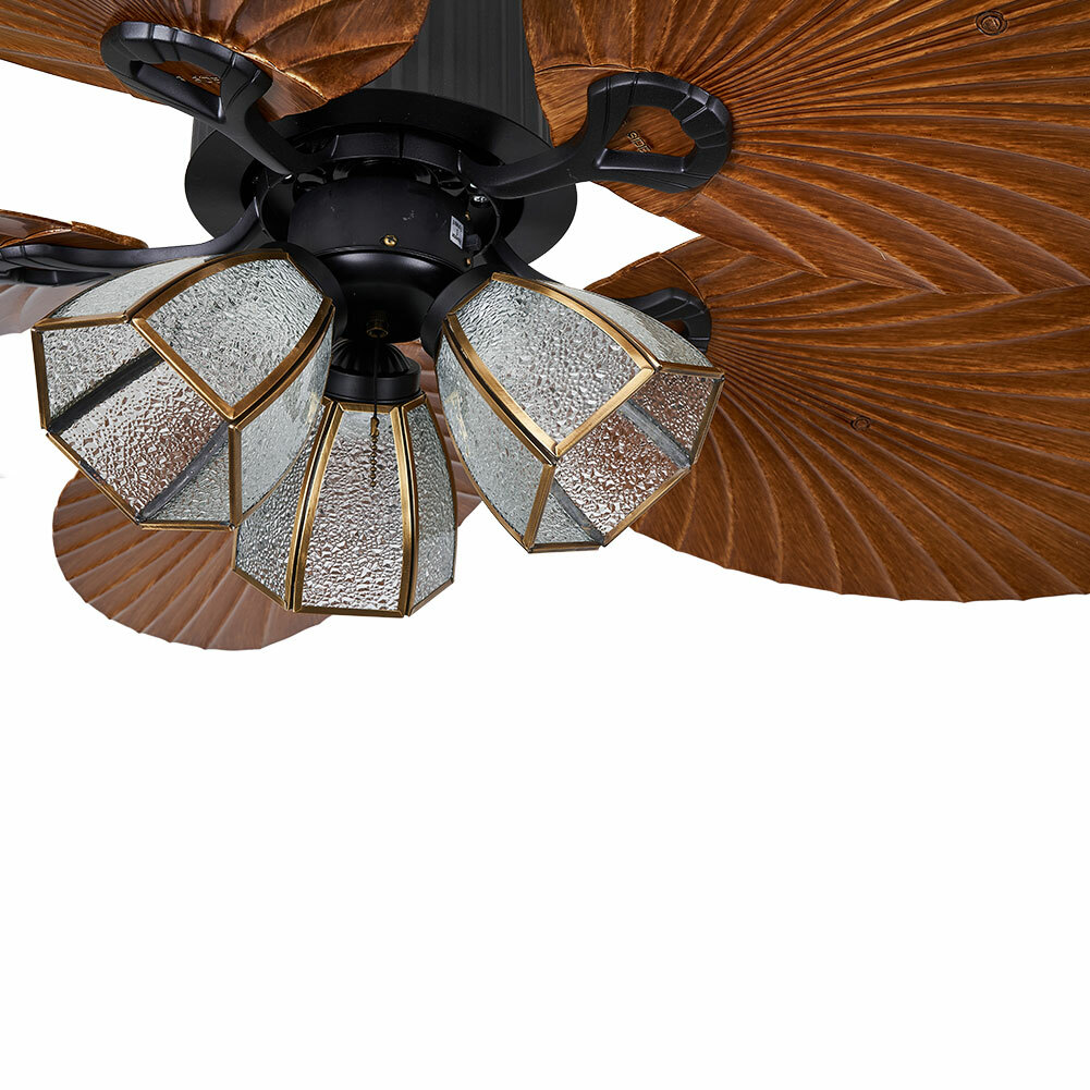 52'' Ceiling Fan w/ LED Light With Remote Control 5 Blades Tropical Palm Leaf