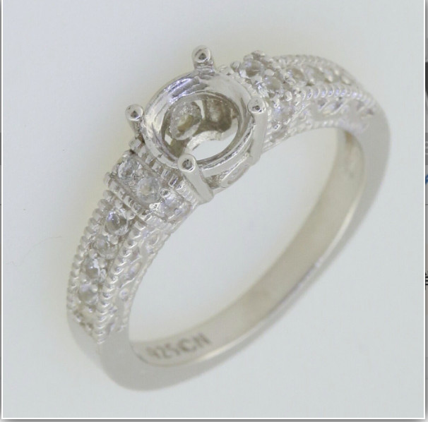 Sterling Silver Semi Mount Ring Setting Round RD 4x4mm White Topaz