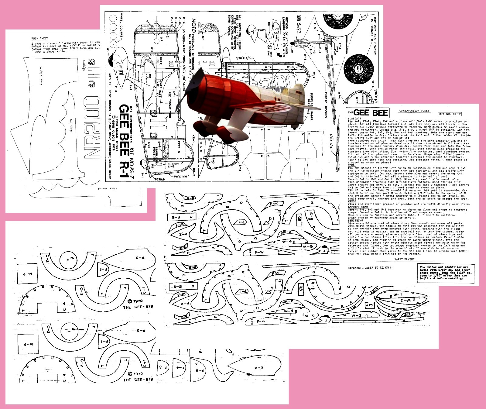 Peanut Model Airplane Plans (FF): Gee Bee R-1 Scale 13" Wingspan Rubber-Powered