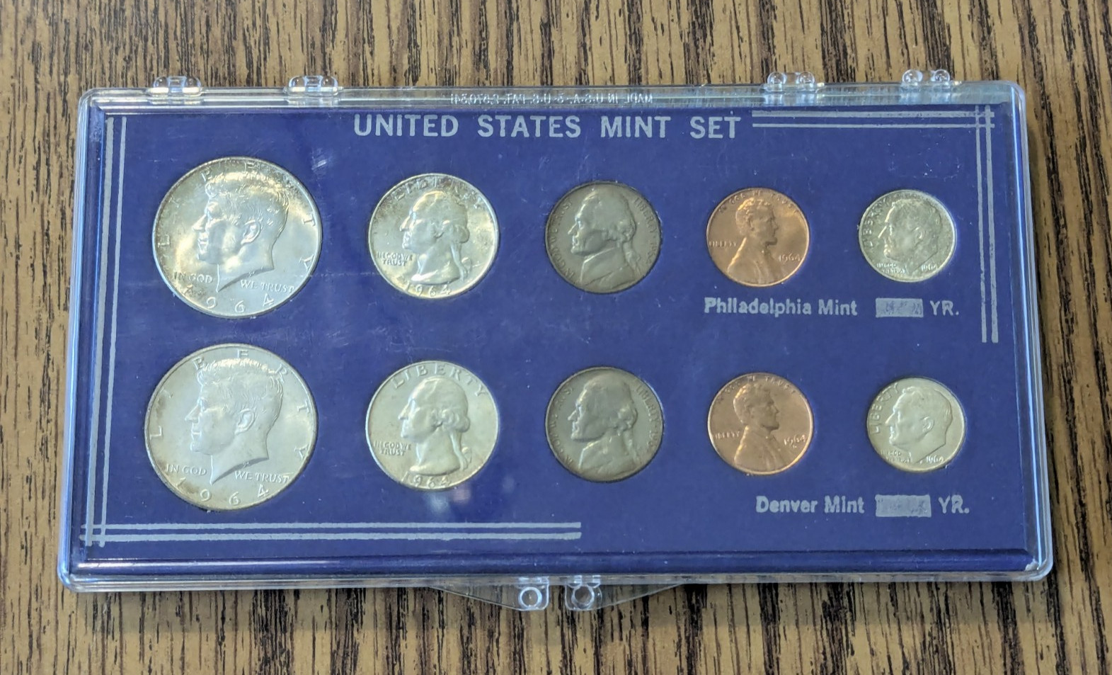 1964 P & D US Mint Set In Plastic Holder W/6 90% - Silver Coins 10 Coins Total