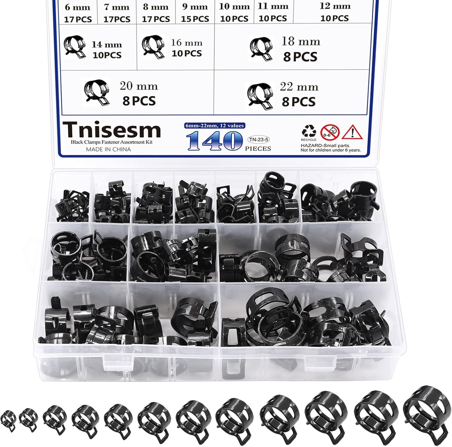 140 Spring Hose Clamps 6-22Mm Silicone Vacuum Hose Action Low Pressure Air Clip