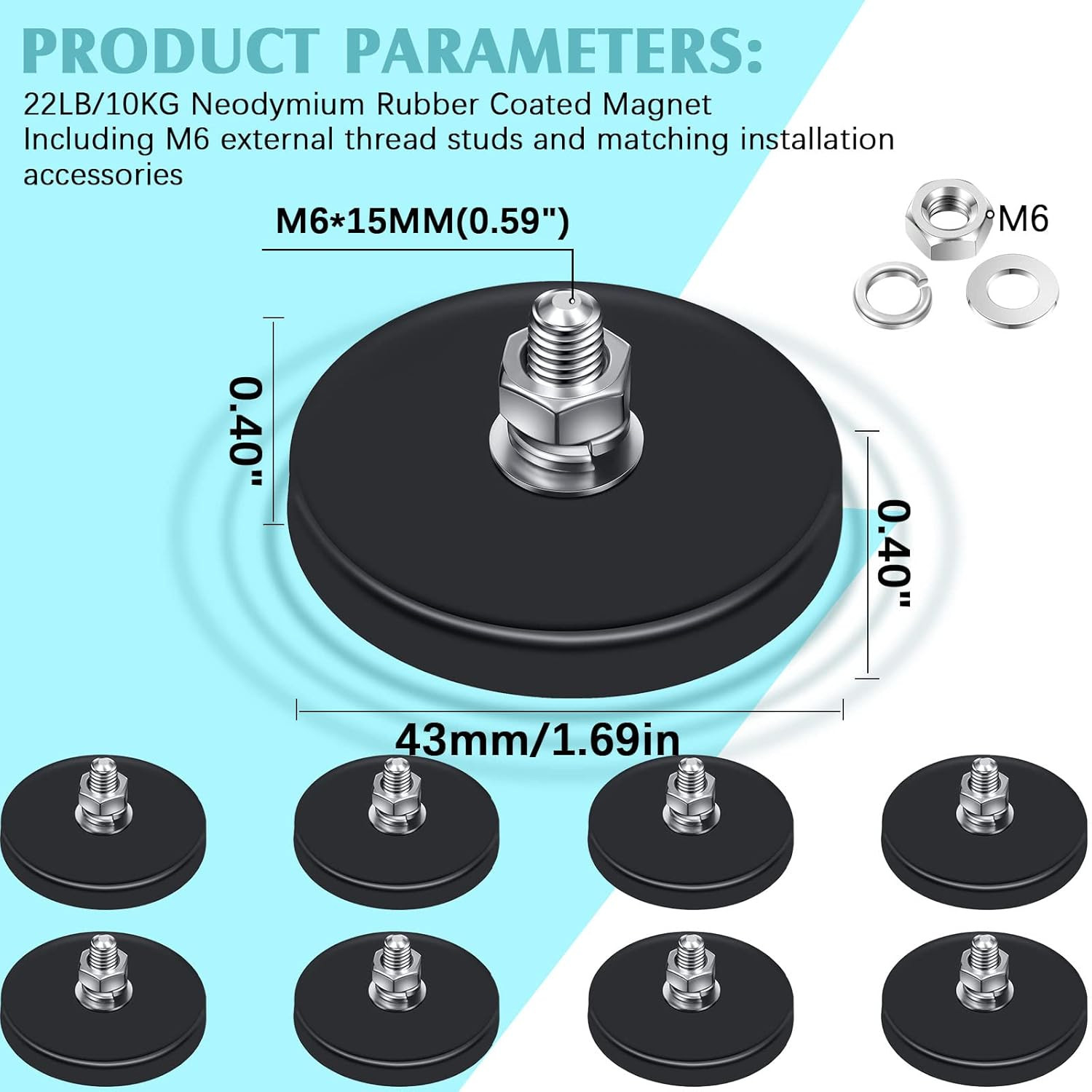 Neodymium Magnet Rubber Coated Mounting Small Scratch Safe Black Stud Magnet Pai