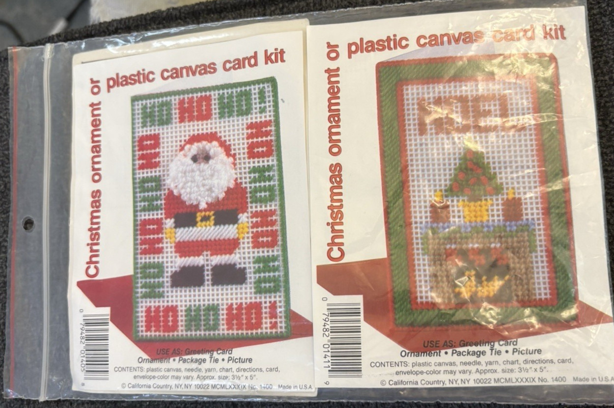 Vtg Rare RS Designs HO HO HO & NOEL Needlepoint Plastic Canvas '89 Patterns+Yarn