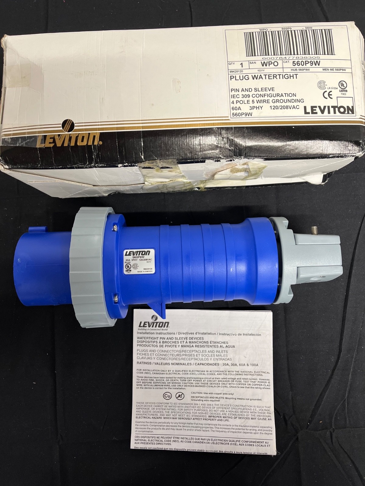 LEVITON 560P9W 120/208v 60A plug