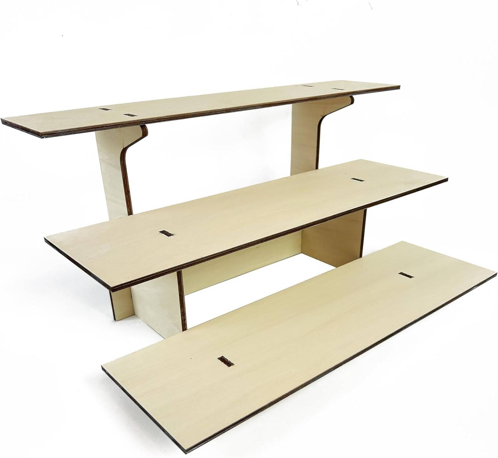 3 Tier Wooden Retail Display Stand with Shelves for Products Countertop Use