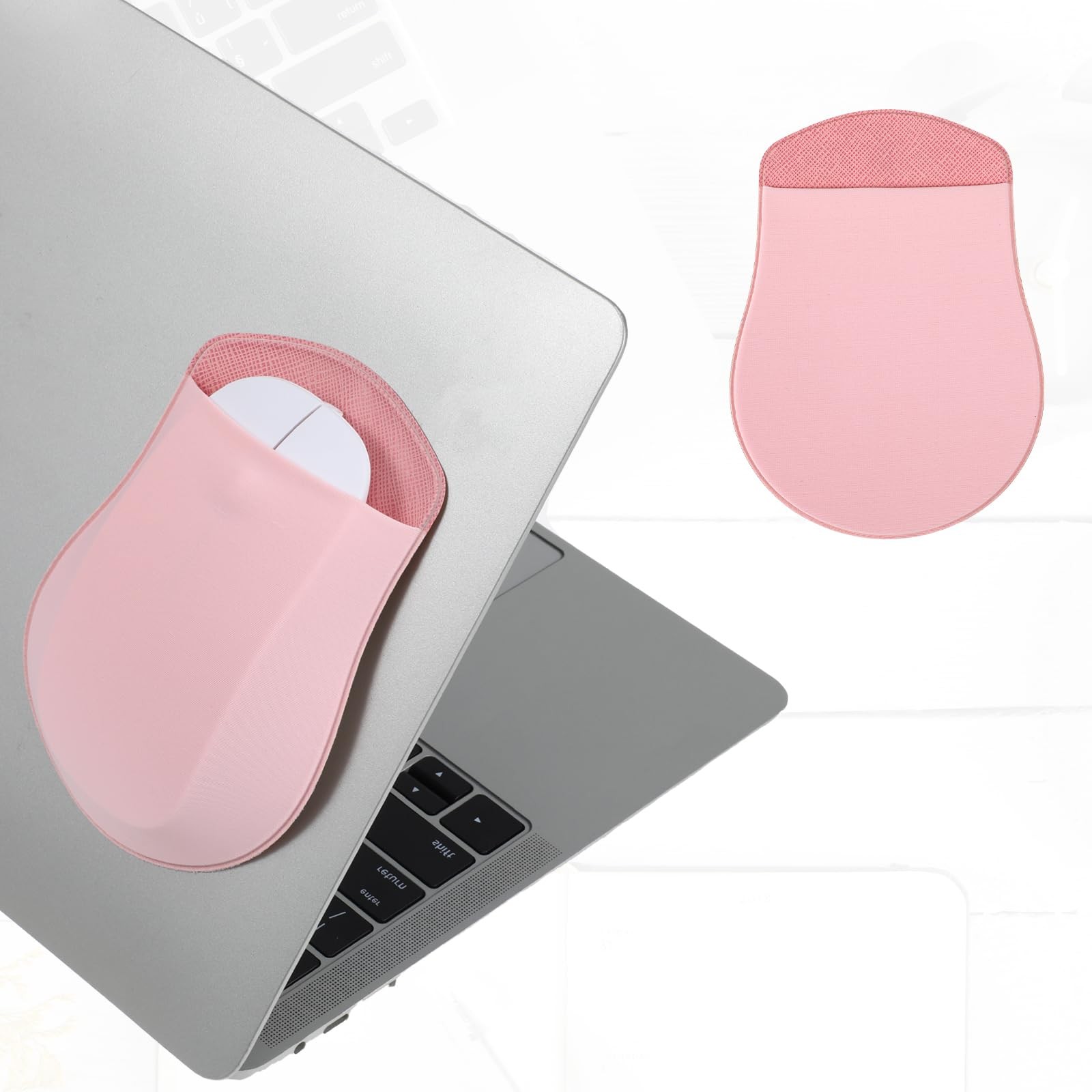 Universal StickOn Mouse Pouch For Laptop Reusable Adhesive Spandex Pink