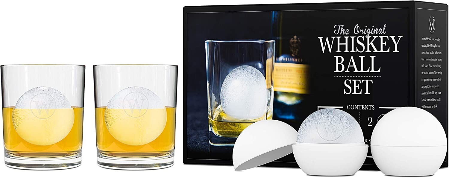 The Original Whiskey Ball Duo Gift Set (2 Round Ice Molds, 2 Libby Rock Glasses)
