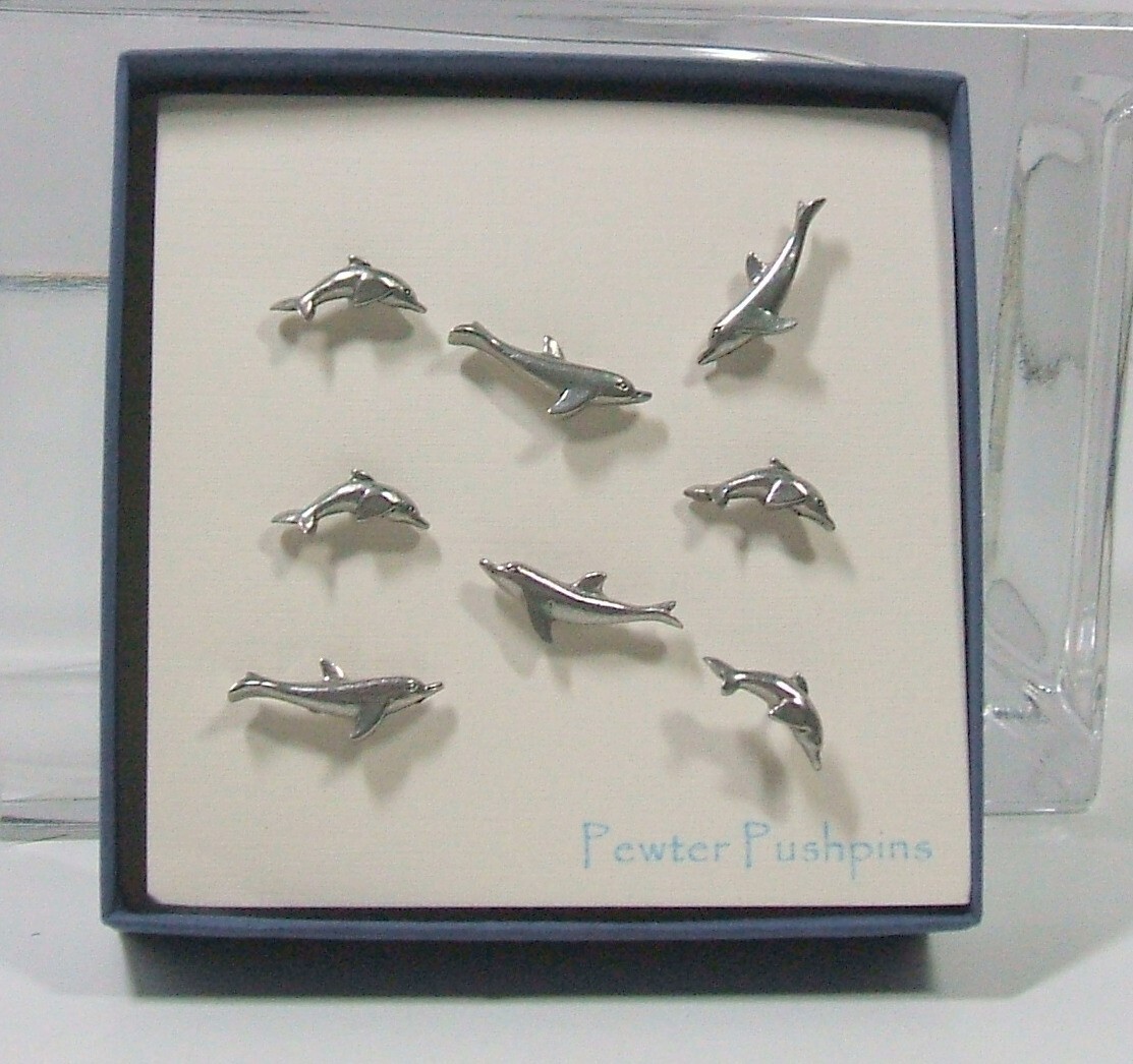 Dolphins  Pewter Pushpins by Jim Clift Design~  3 dimensional ~ Total of 8 Pins