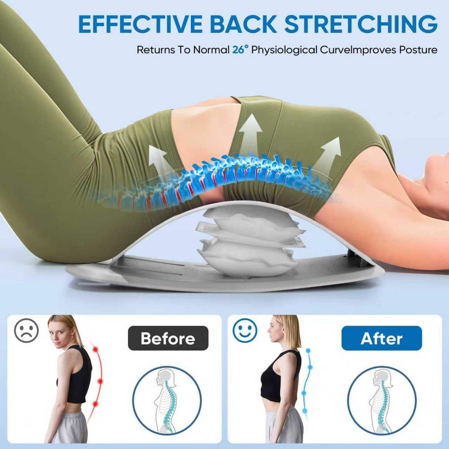 Back Stretcher for Lower Back Pain Relief, Lumbar Support Board | Adjustable ...